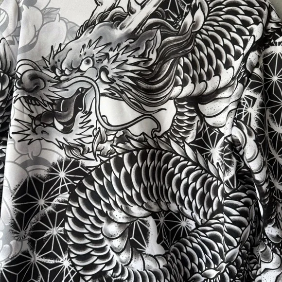 Lunafide Black White Dragon Bomber‎ Jacket Men's Large Japanese Tattoo Art